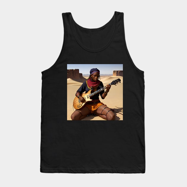 electric guitar touareg player in the desert landescape music heavy metal Tank Top by Giftsio